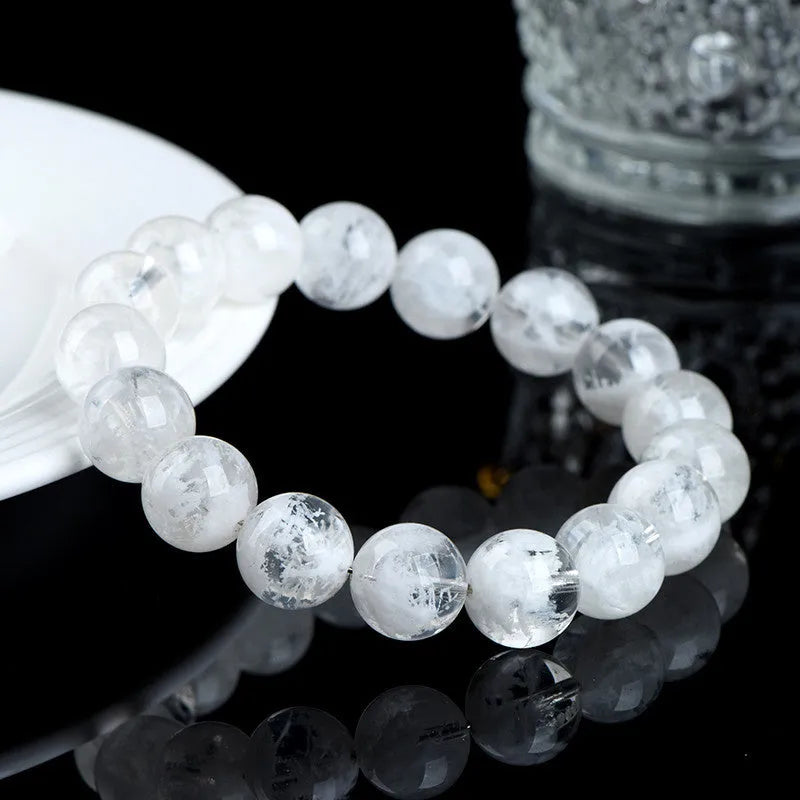 Women's crystal bracelet with natural blizzard snowflake pattern round beads in geometric design