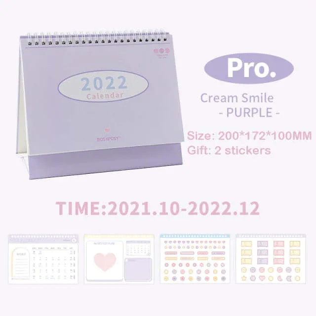 Cream coil-bound desk calendar for 2022, paper, 210g, Regular size 100x100x172mm, on a desk