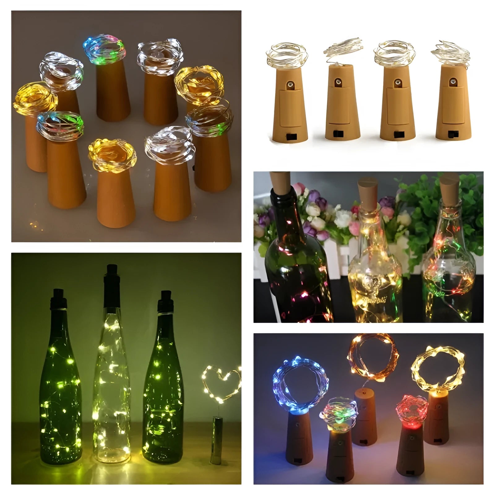 Silver copper wire LED string lights with bottle stopper for wine bottle decoration