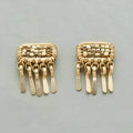 Handmade gold tassel earrings in 925 silver with geometric Longevity Lock shape for women