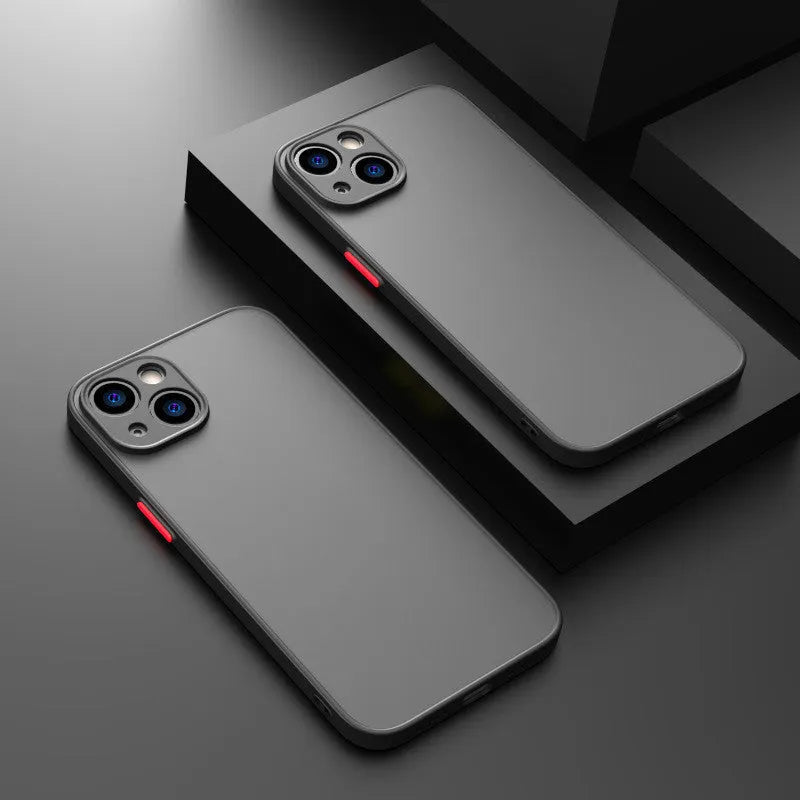 Frosted hard plastic and TPU iPhone protective case in solid colour on a phone.