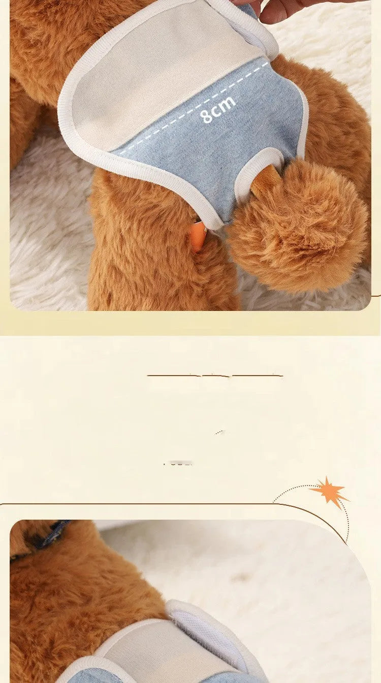 Pure cotton dog safety pants in light blue with elasticated waist, four sizes available