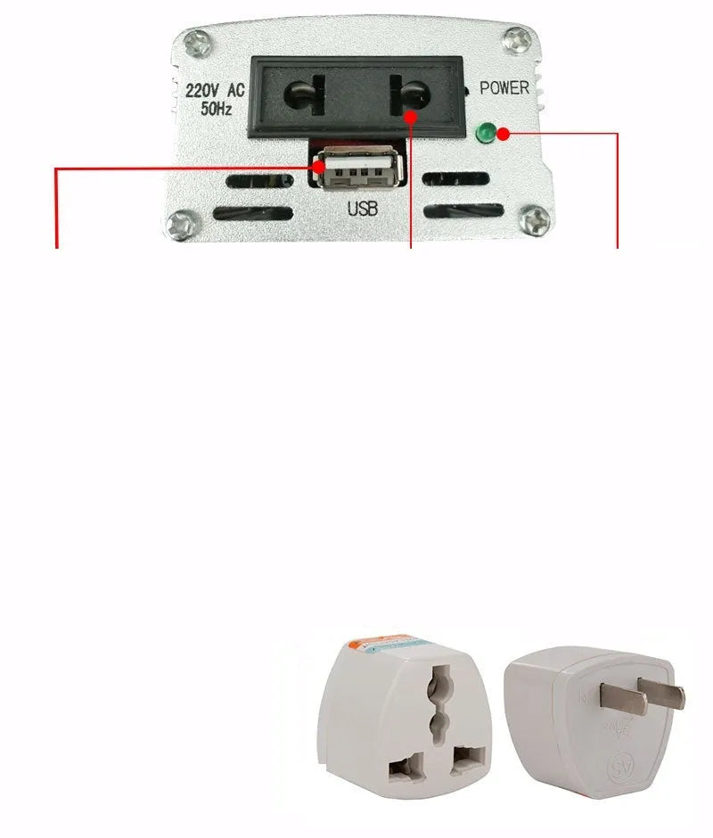 200W car inverter 12V to 110V or 220V, die-cast aluminium, 87x64x38mm, sine wave, USB port