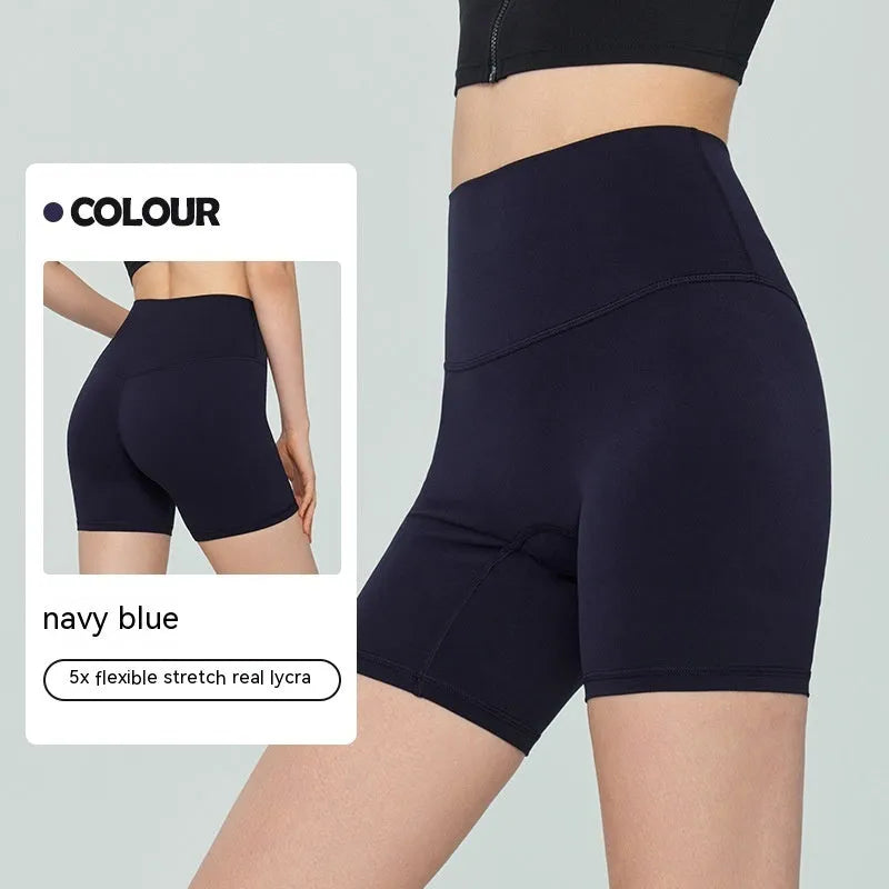 Women's leaf green Lycra yoga shorts with high waist belly control design