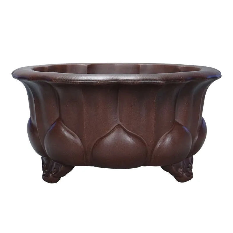 Square purple-red antique succulent pot, 37cm wide, made from breathable purple sand clay.