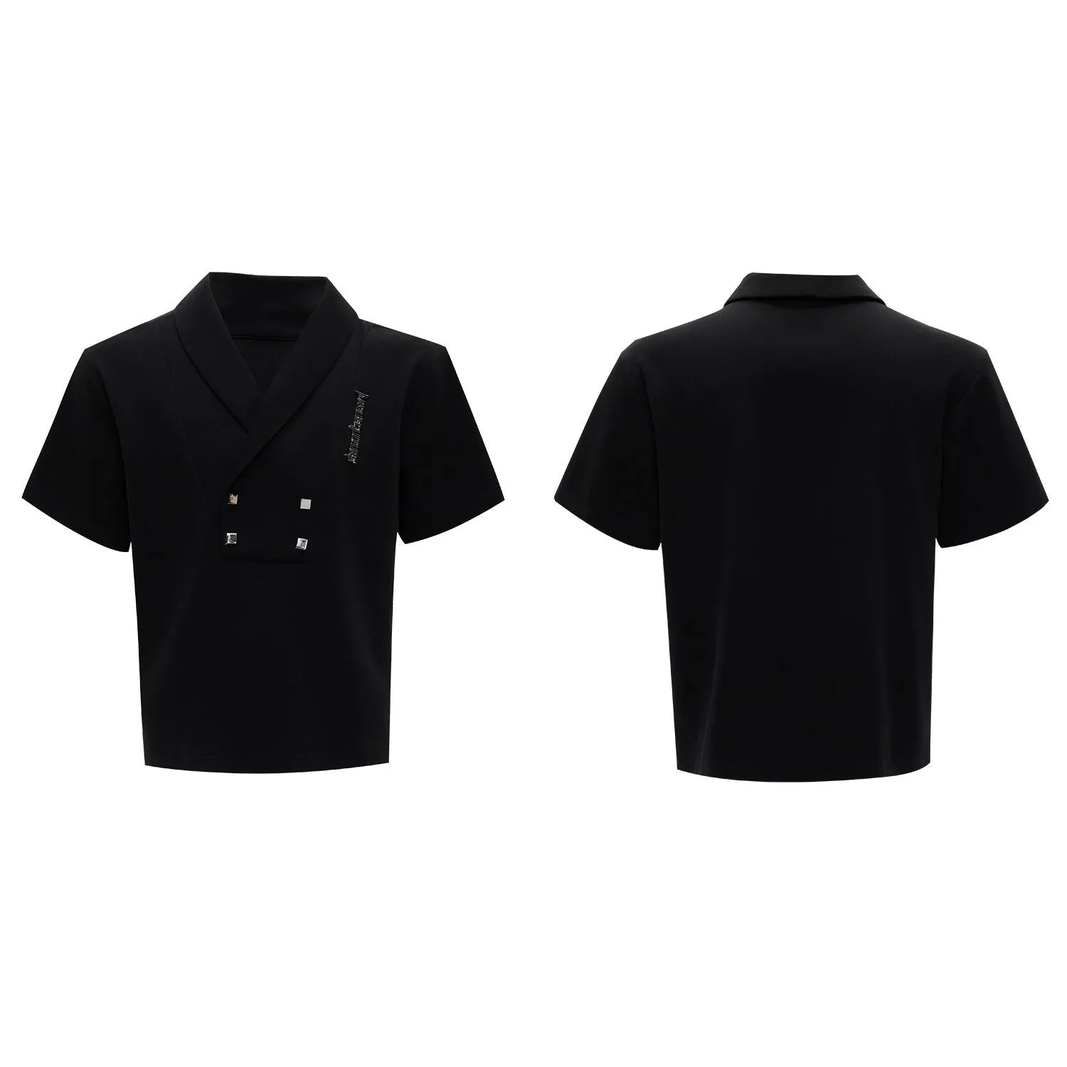 Men's dark grey V-neck cotton sports suit jacket with padded shoulders and matching shorts.