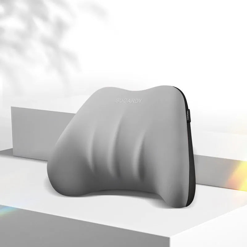 Memory foam lumbar support pillow and headrest car cushion in black colour on a car seat