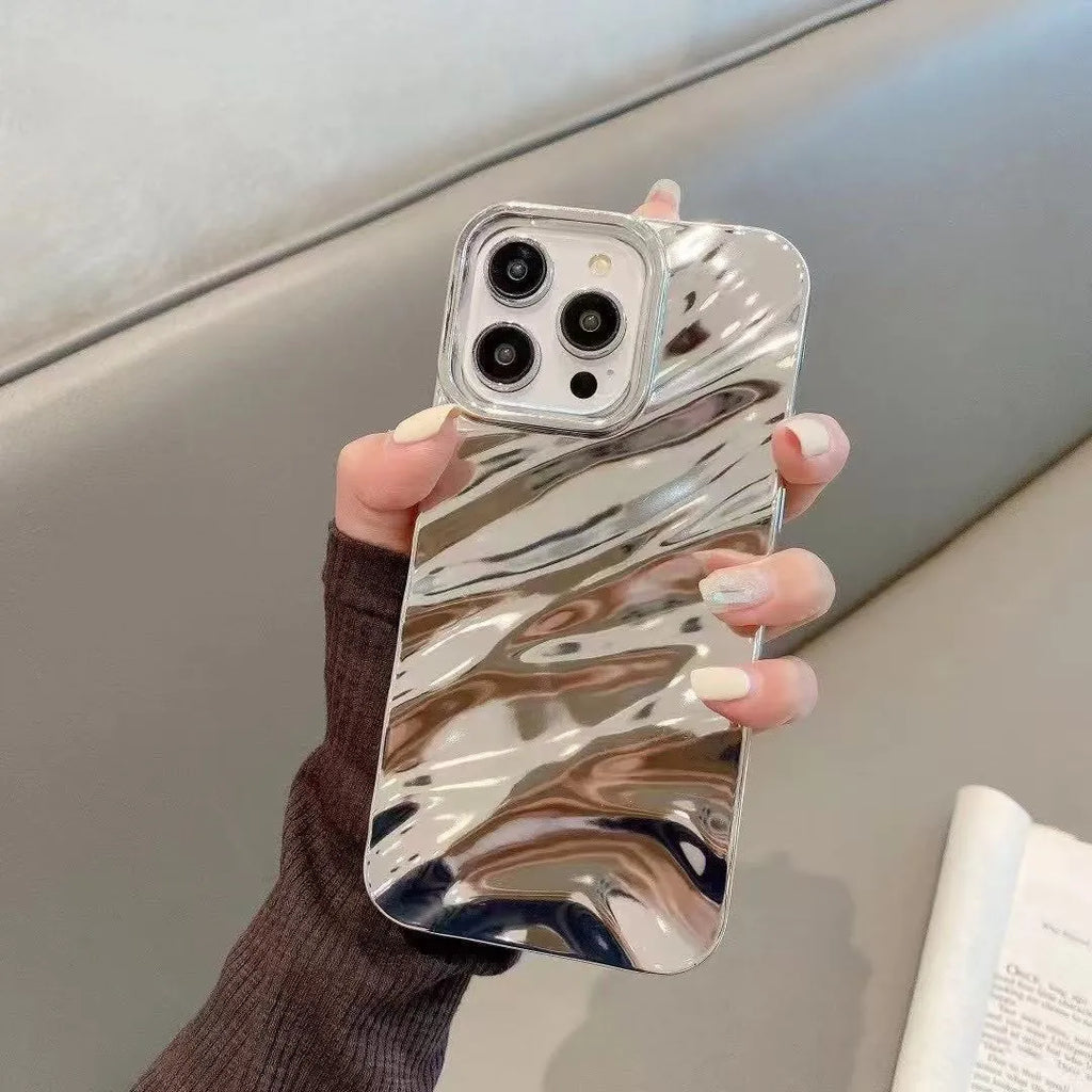 Anti-fall soft TPU wave pleated phone case for Apple iPhone in Burgundy colour, showing back texture