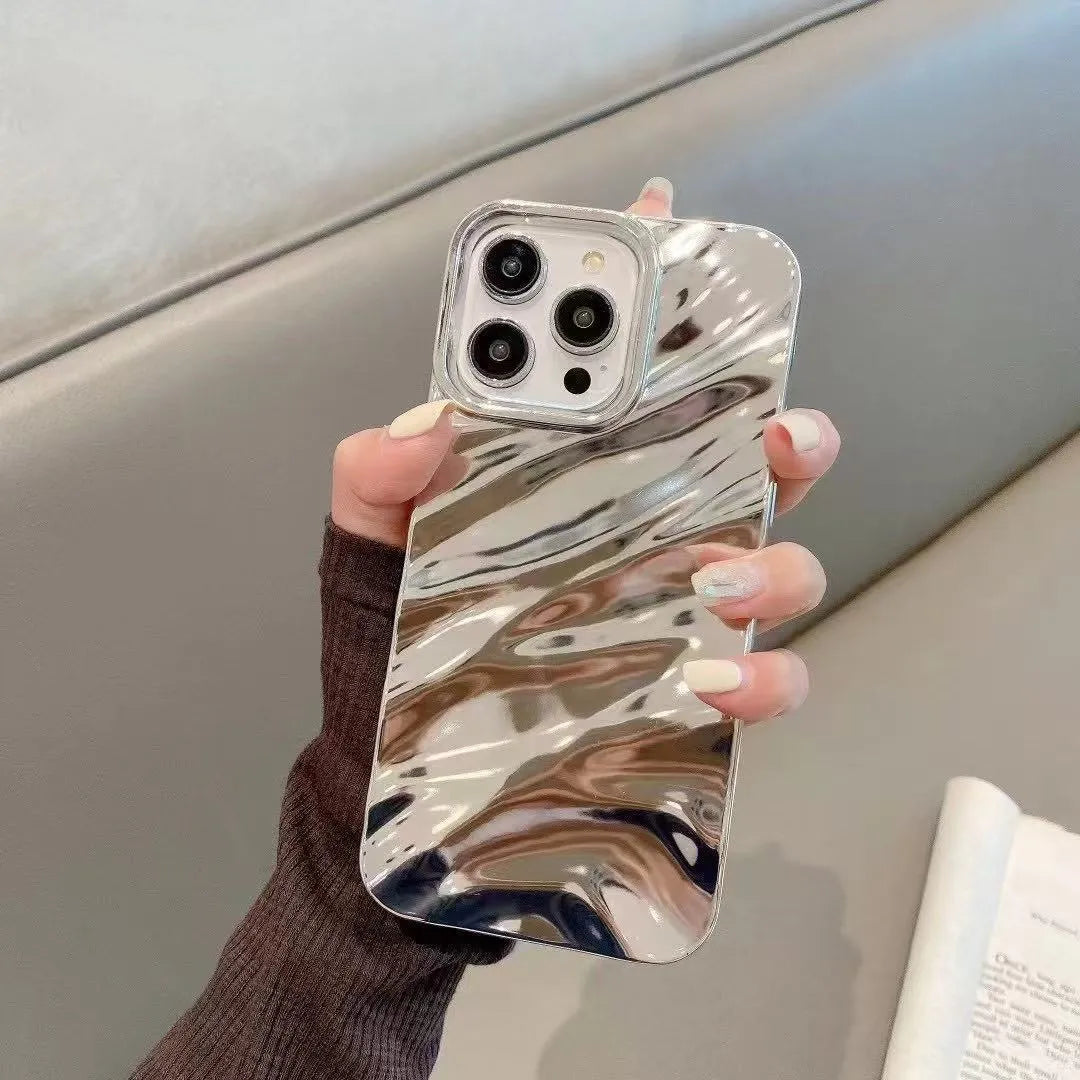 Anti-fall soft TPU wave pleated phone case for Apple iPhone in Burgundy colour, showing back texture