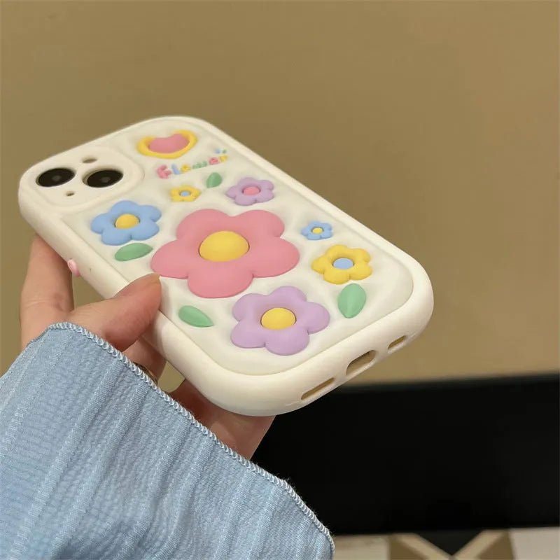 Three-dimensional flower TPU phone case with fall protection for iPhone 13 14 15 models