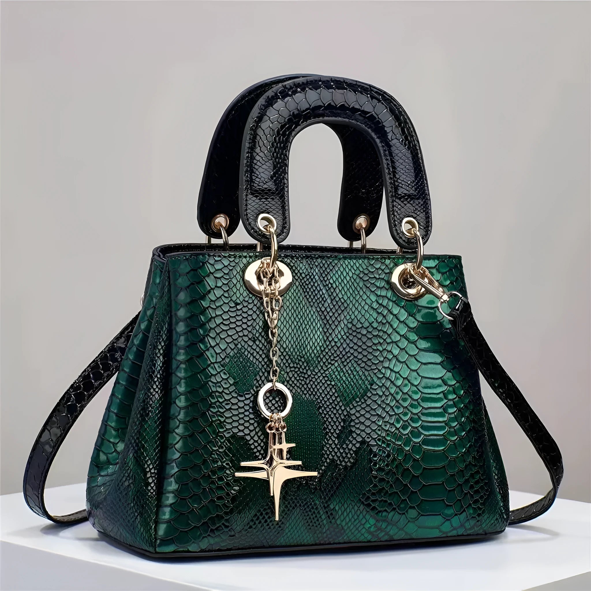 Women's PU crocodile-pattern messenger bag in silver with zip closure, inner pockets, and shoulder strap shown on neutral background