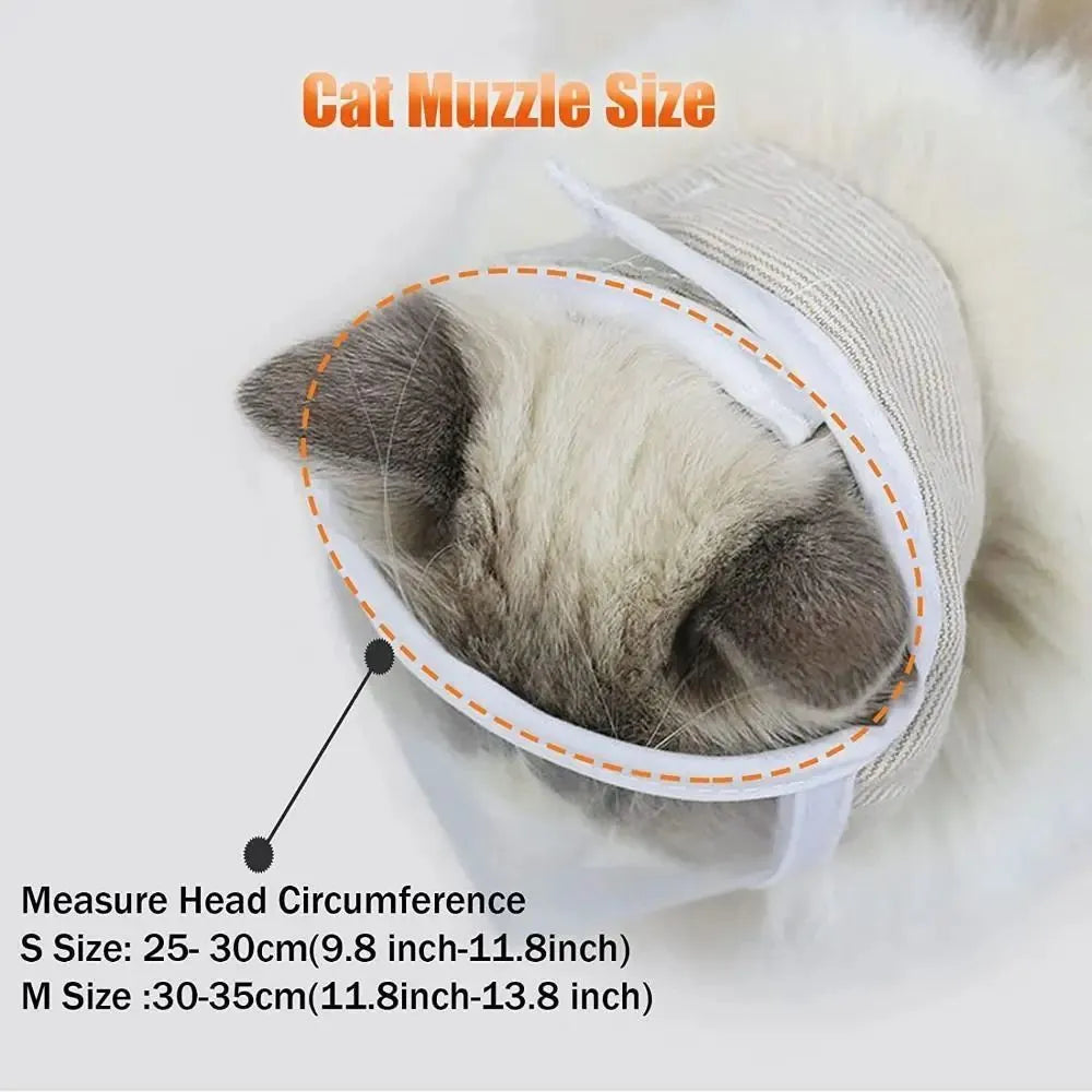 Clear cotton and PVC cat muzzle for anti bite grooming with adjustable strap