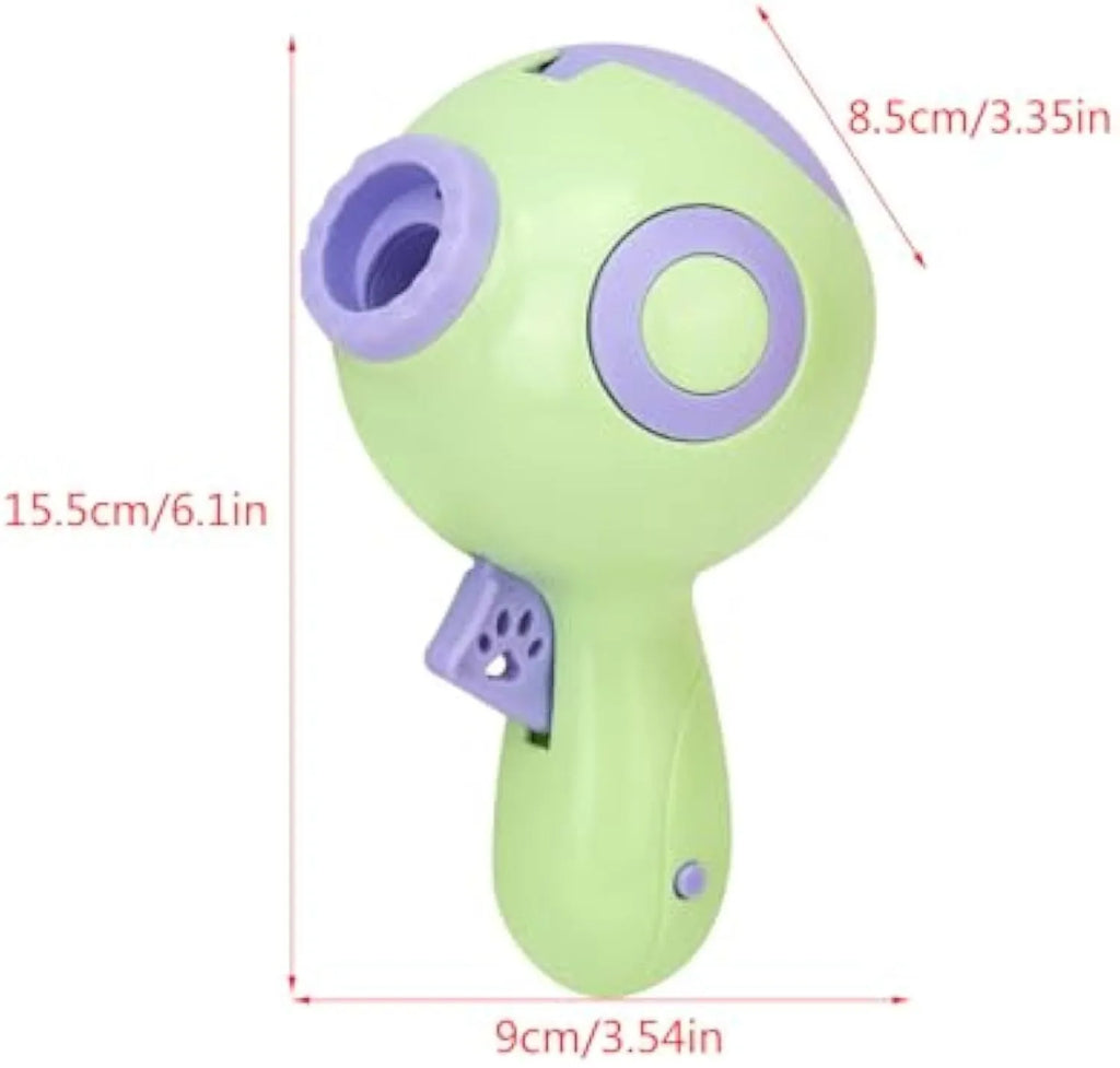 Green, orange, or pink dog treat launcher toy for interactive pet training and slow feeding