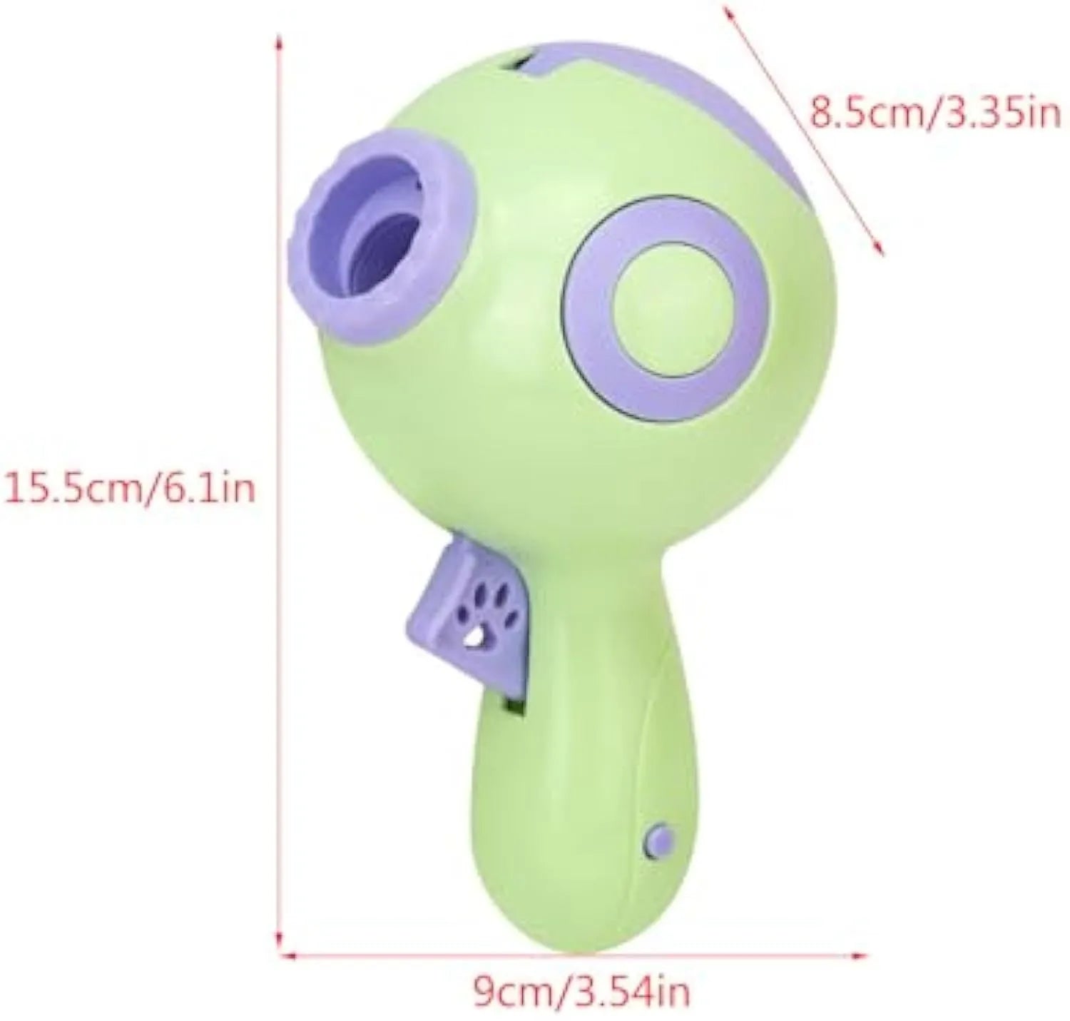 Green, orange, or pink dog treat launcher toy for interactive pet training and slow feeding