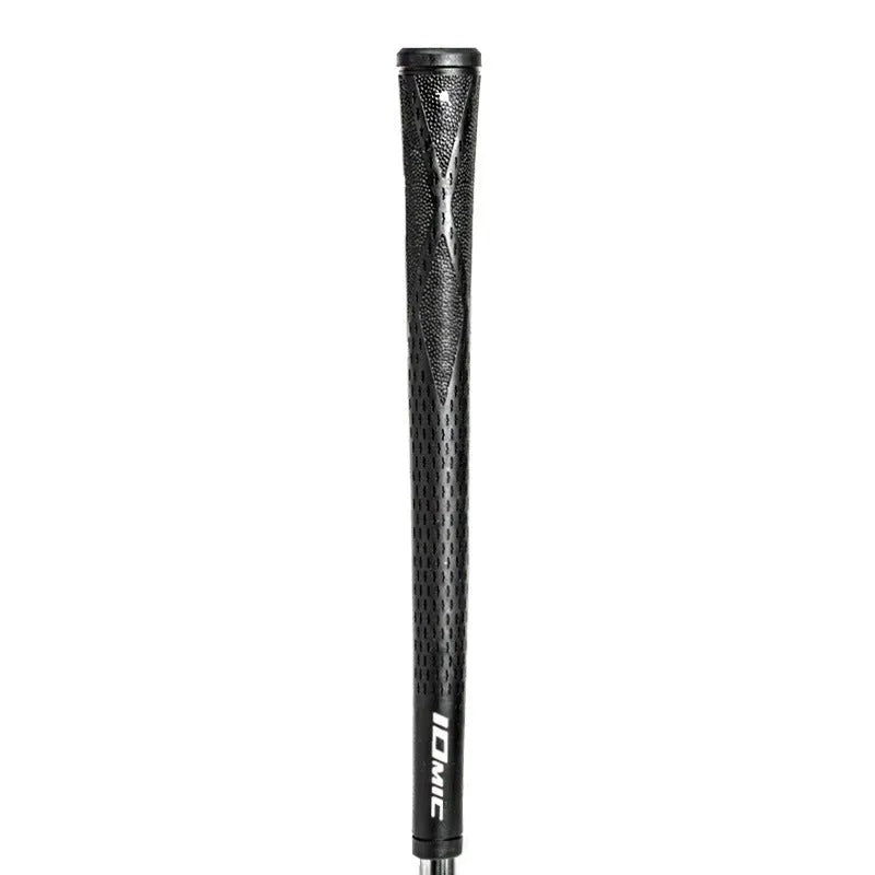 TPE golf club grip in assorted colours including pink, red, and black with blue head on a club shaft.