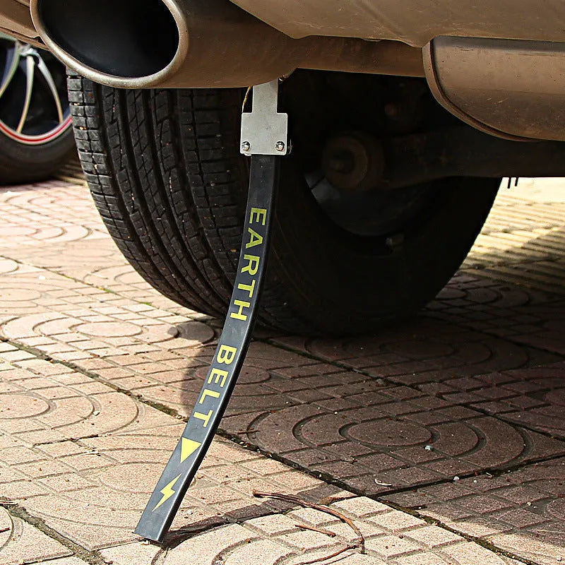 Black car electrostatic grounding strap, 370mm long, for dissipating static electricity from vehicles.