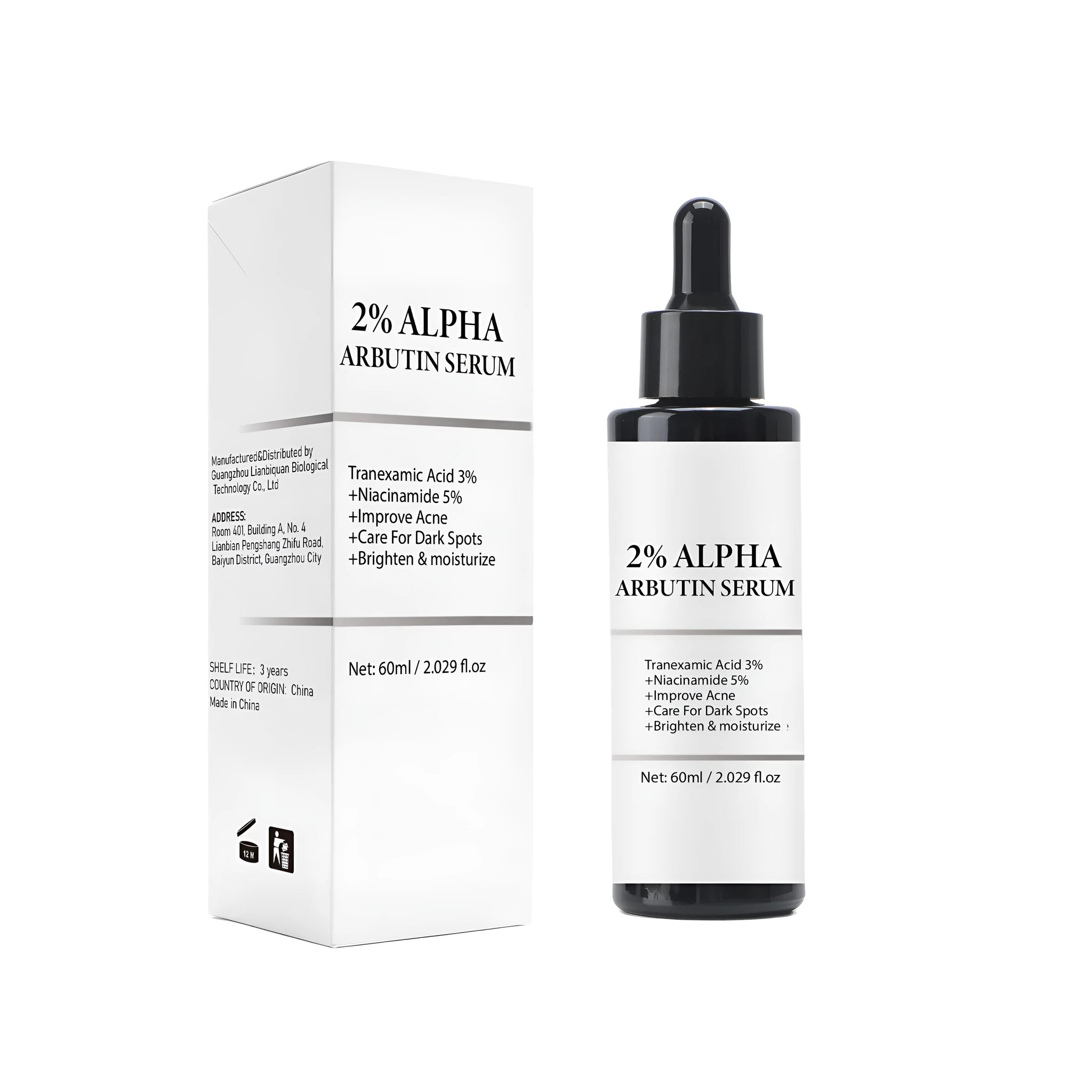 Alpha-Arbutin moisturising care solution facial serum bottle, 60ml