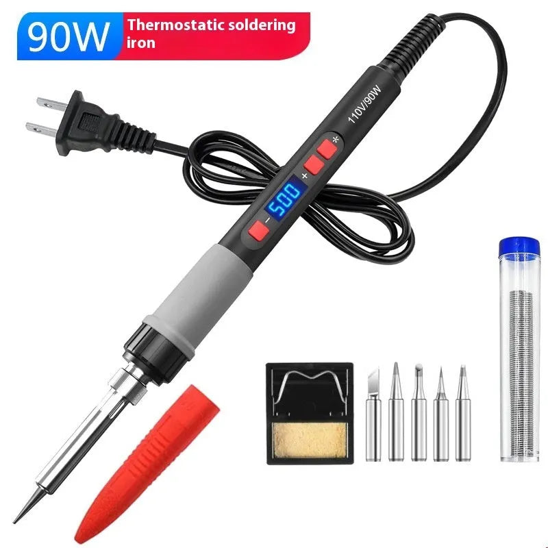 Grey 90W electric soldering iron with ceramic heating core and adjustable temperature control