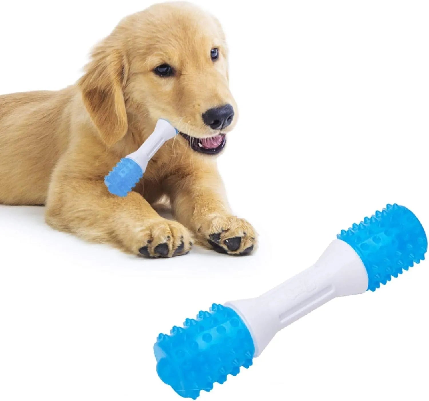 Dual-colour puppy teething chew toy made from TPR rubber for gentle chewing and dental health.