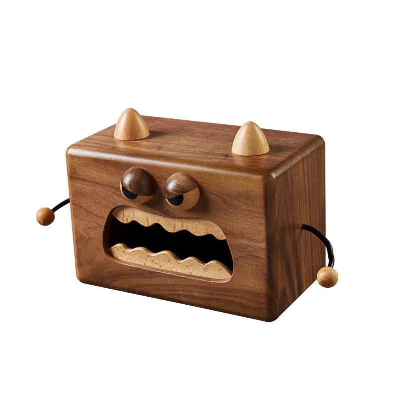 Little Monster cartoon wooden tissue box with solid wood construction measuring 190x104x125mm