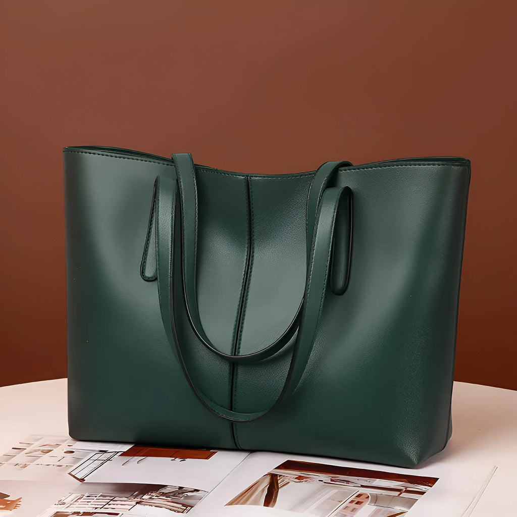 Simple Retro women's horizontal square PU shoulder bag with double straps in 1269 Black, 32x12x26cm
