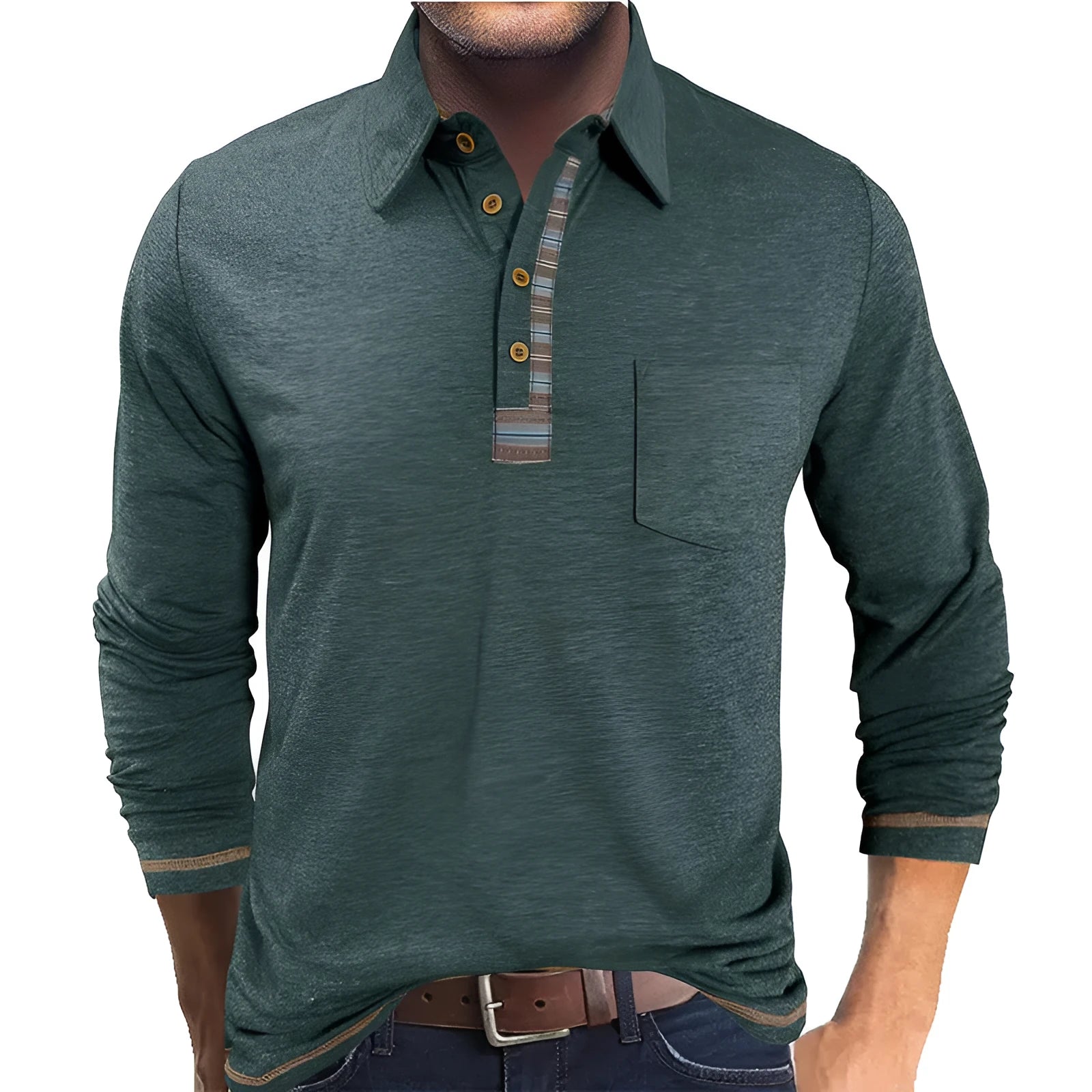 Men's long sleeve polo shirt with button-down collar in regular fit, available in multiple colours