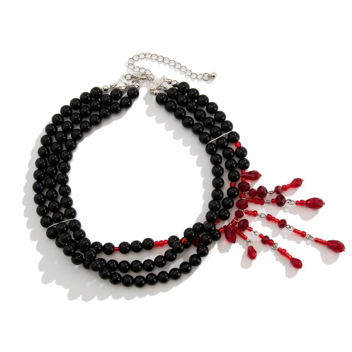 Halloween blood drop tassel necklace with geometric crystal pendant and pearl decoration on adjustable chain