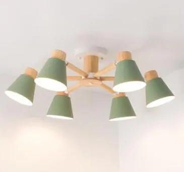 Nordic Macaron style ceiling pendant light with ironwood frame, shown in a two-tone colour option with multiple light heads.