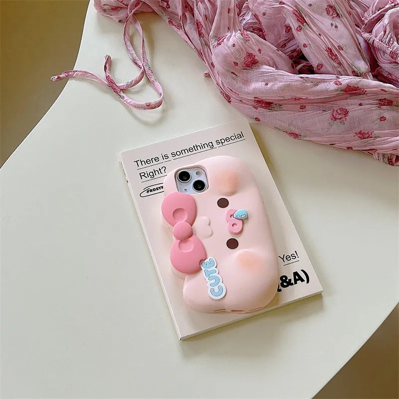 Silicone snot pig phone case for iPhone, all-inclusive cartoon cover with embossed anti-fall design