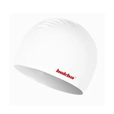Silicone swimming cap with earmuffs in letter pattern design showing colour options