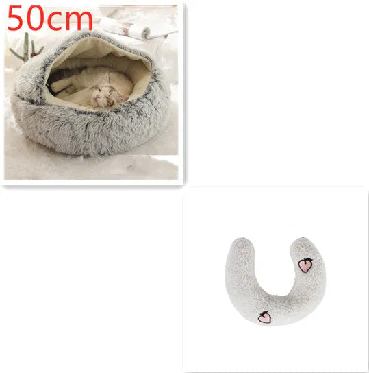 Round plush pet bed in brown for cats and small dogs, size 40cm