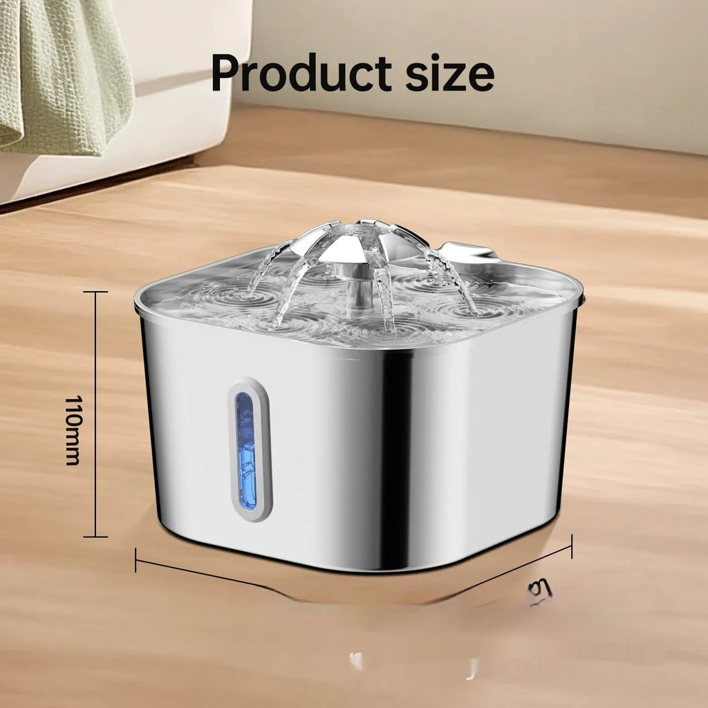2.2L stainless steel pet water fountain with flower head vertical bar design for dogs and cats
