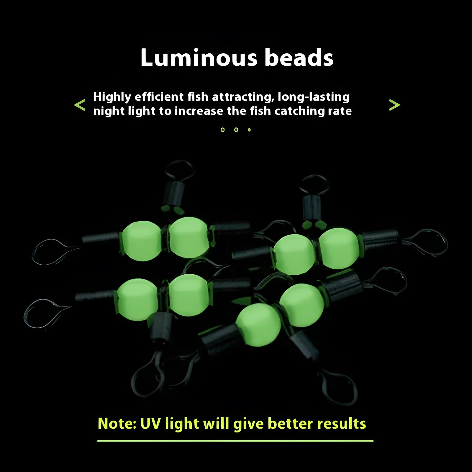 Copper three-fork luminous swivel fishing beads with T-type balance fork ring for 8-rig terminal tackle construction.