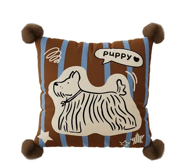 Cartoon animal print sofa cushion pillow in blue, brown, or white with three size options