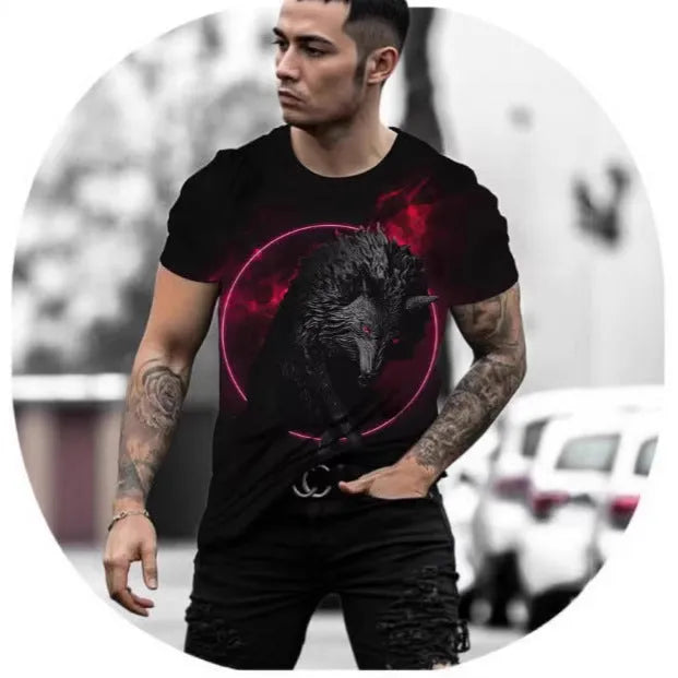Retro 3D animal print men's short-sleeved T-shirt in lightweight polyester fabric