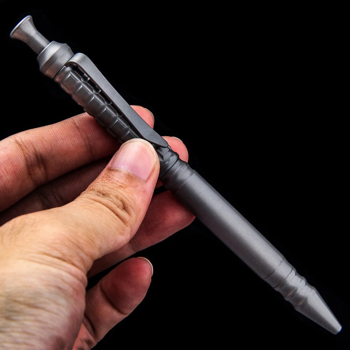 Gunmetal grey titanium alloy push-action pen with 0.5mm nib and gift box packaging