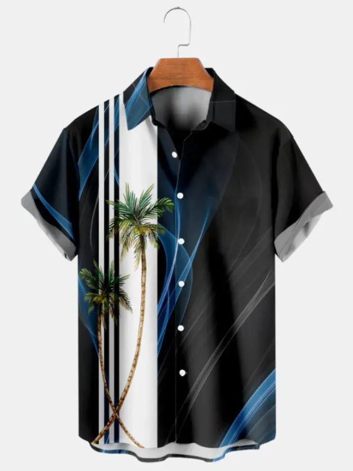 Men's plus size Hawaiian shirt with digital flower print, short sleeves, and cardigan style in apricot colour