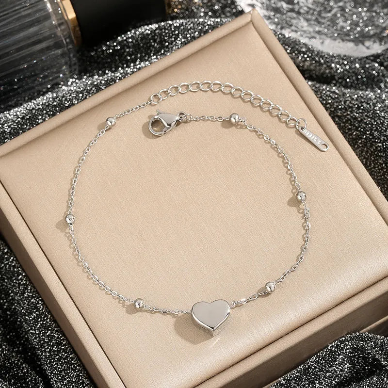 Love titanium steel necklace for women, ball bead chain, electroplated silver finish, geometric pendant