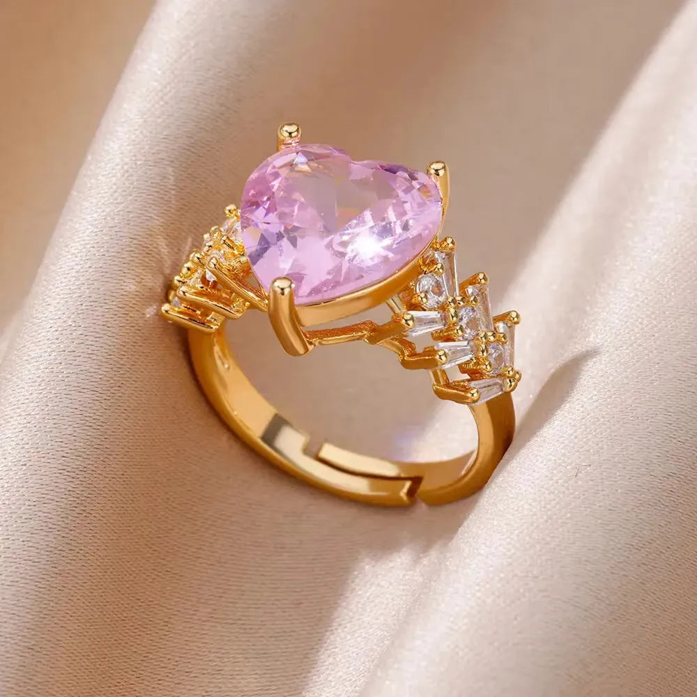 18K gold plated copper open mouth ring with synthetic zircon love emerald motif on white background