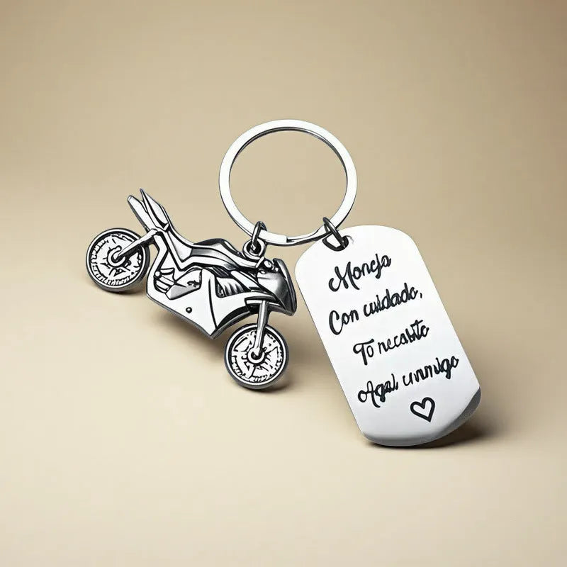 Stainless steel motorcycle key ring with modern simple design and flannel storage bag