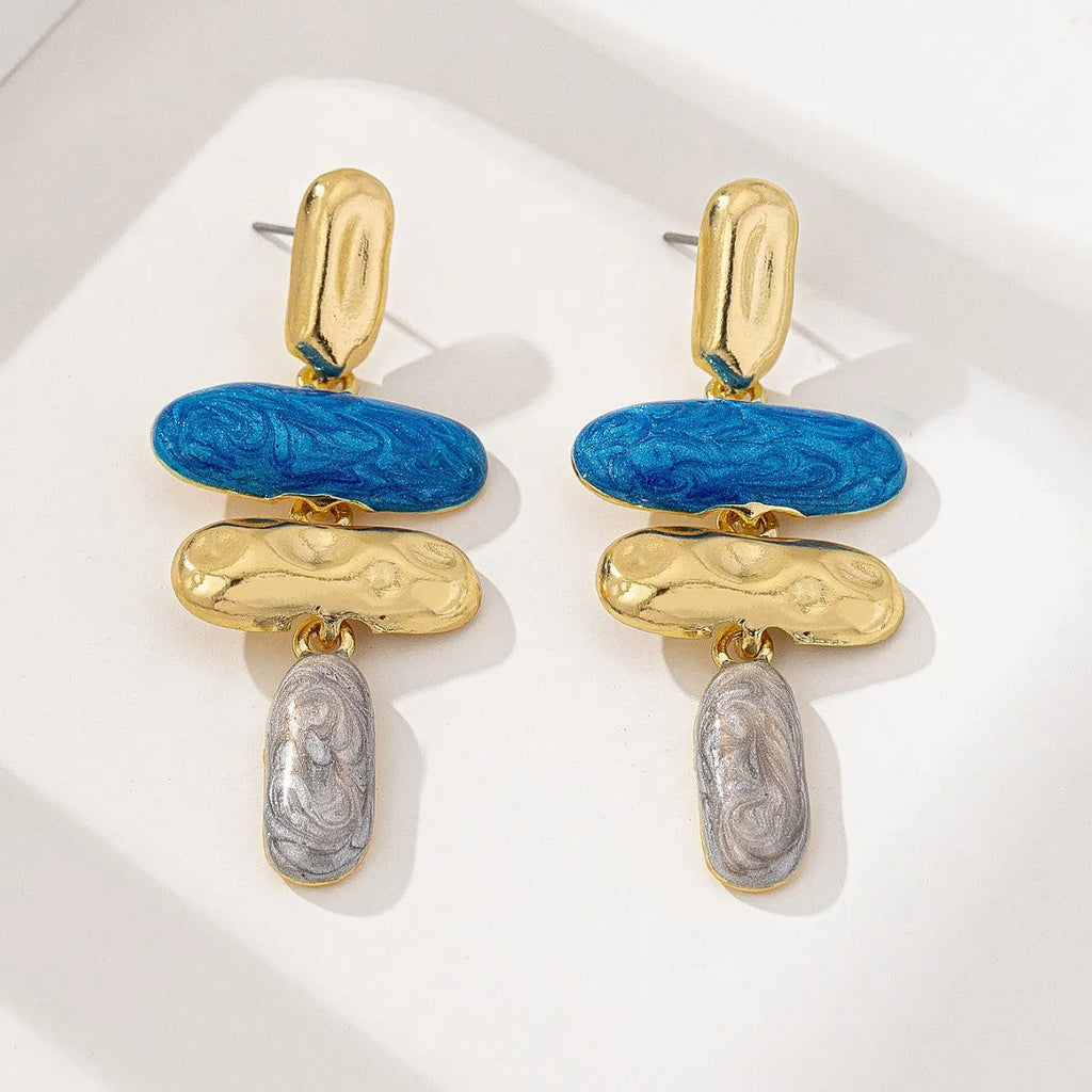 Geometric multicolor stud earrings with electroplated finish on zinc alloy for women's fashion