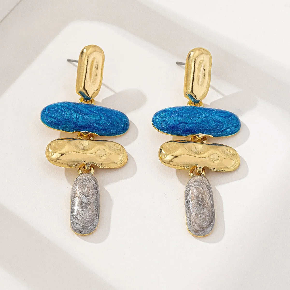 Geometric multicolor stud earrings with electroplated finish on zinc alloy for women's fashion