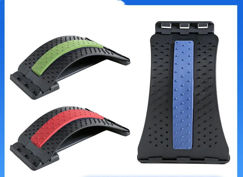 Waist stretcher massage cushion with 8 massage heads, 3 gears and magnetic therapy, in blue and black