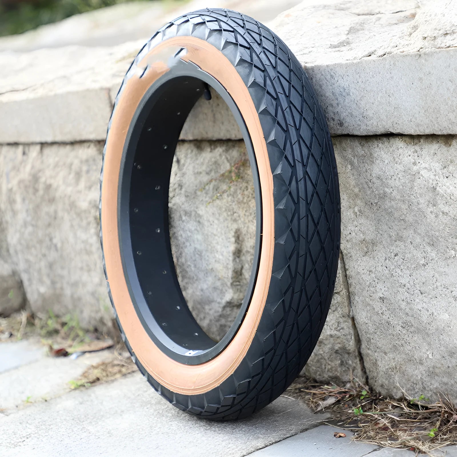 Brown-edged 20x4.0 inch rubber replacement tyre for snowmobiles and electric beach carts.