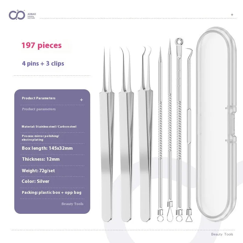 Four metal acne needles with ultra fine points, shown in assorted colours from a 33-option range.