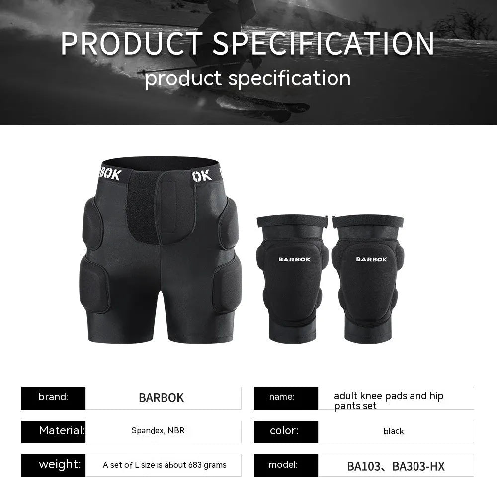 Black spandex hip protection pants with removable NBR foam padding for roller skating and skateboarding safety.