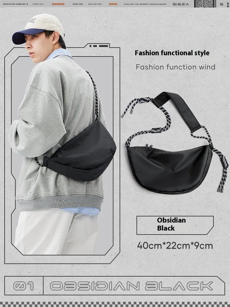 Men's lightweight nylon messenger bag in urban simplicity style with large capacity for commuting and exercise