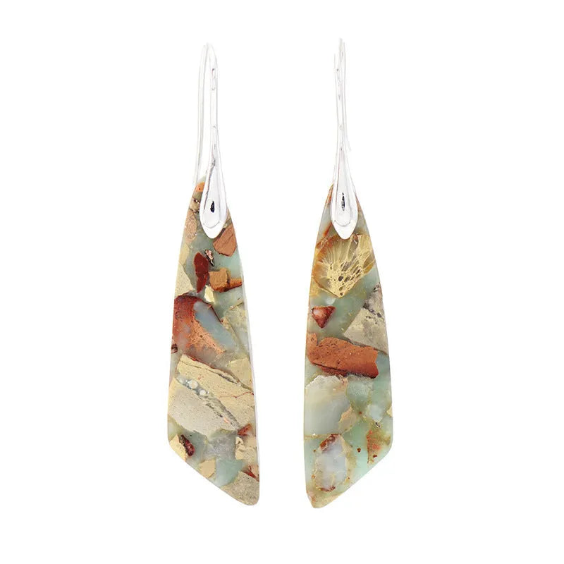 Bohemian emperor stone geometric pendant earrings with tassel and plaid details, shoushan gold colour option for women
