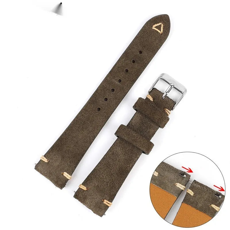 Genuine suede leather watch strap in small waist design showing brown colour option