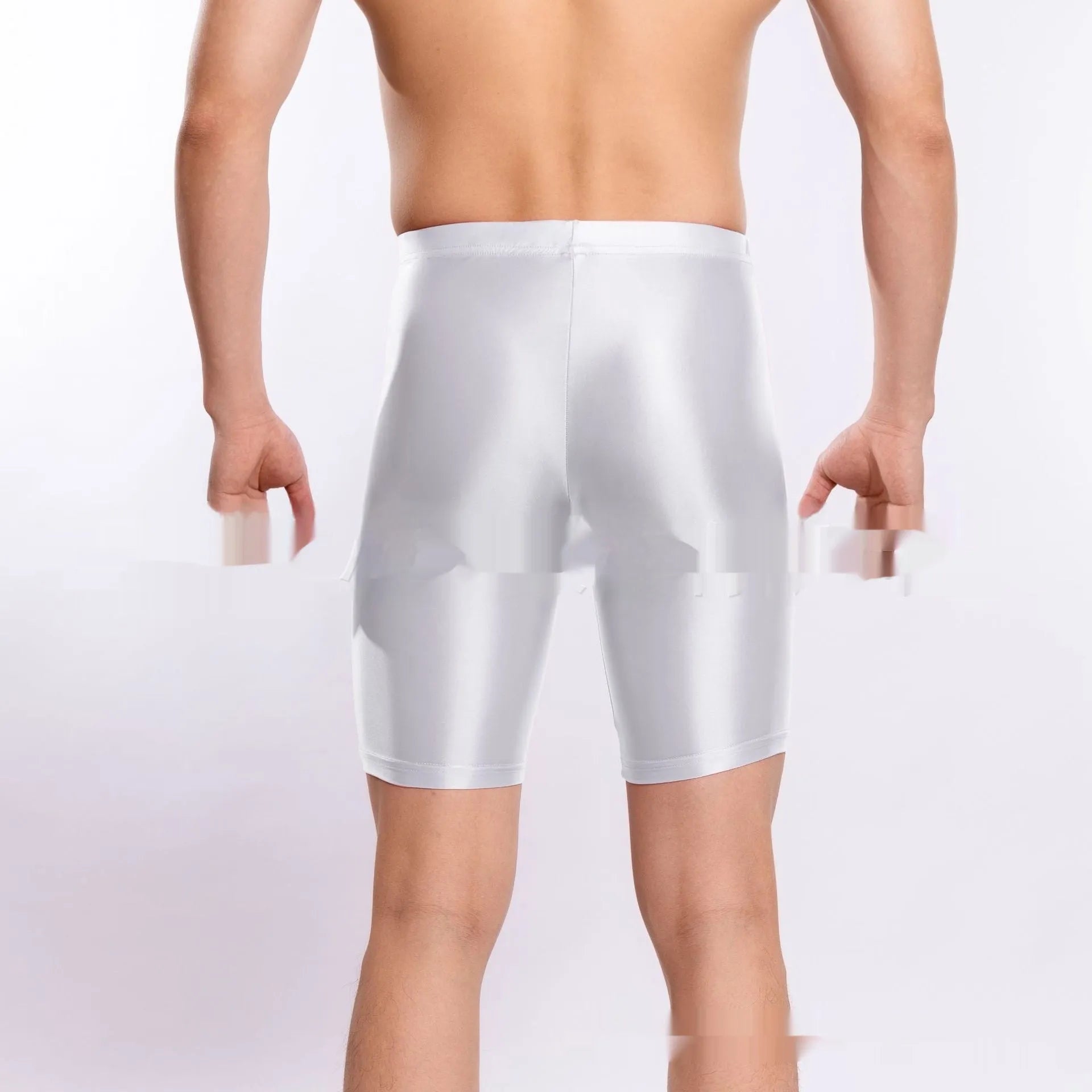 Man's shiny silky nylon sports shorts in plus sizes, shown in multiple colour options.